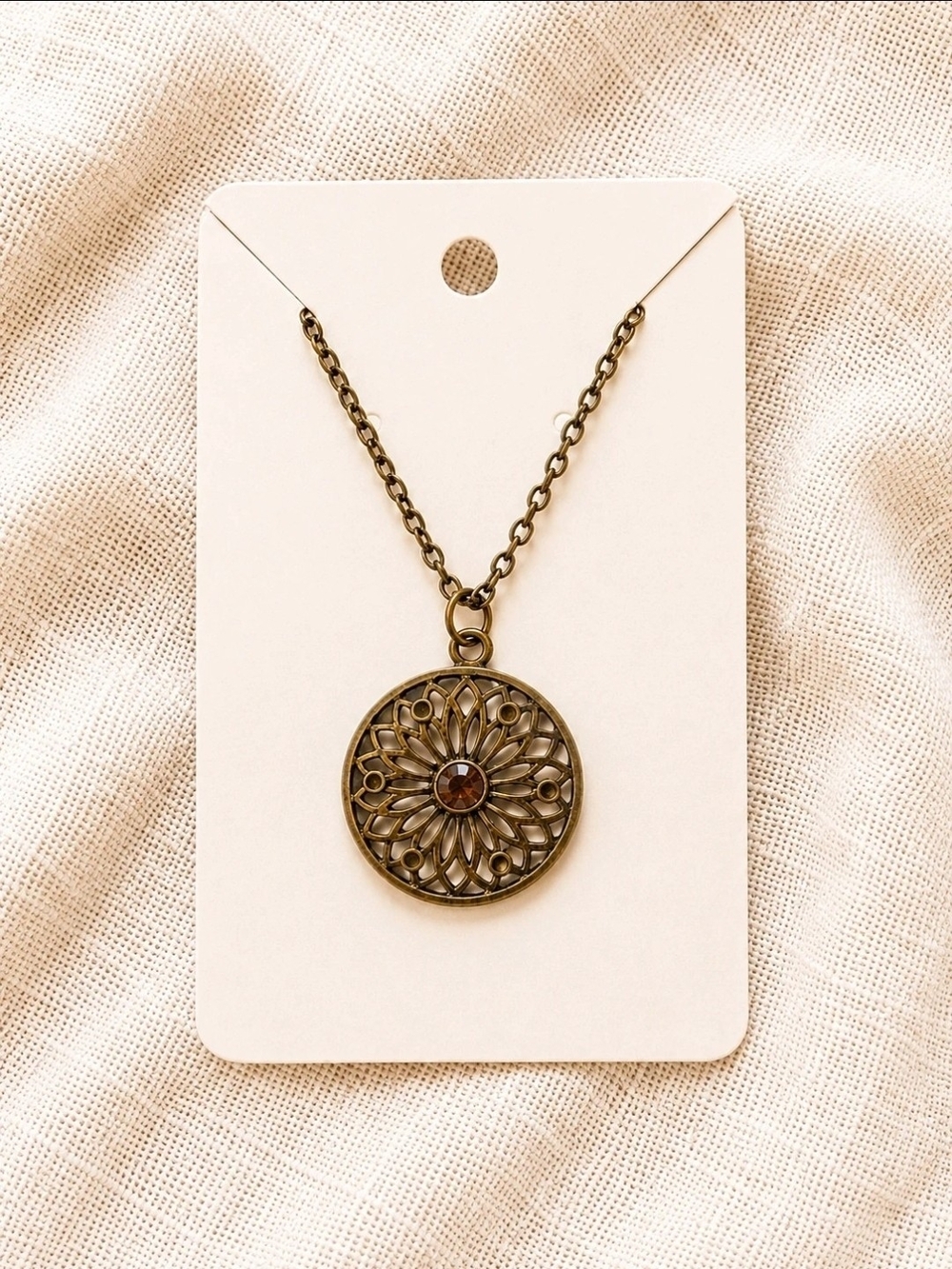 Vintage-Inspired Bronze Floral Pendant Necklace - Bronze